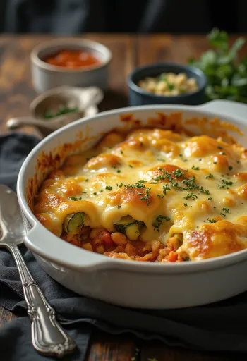Vegan courgette bake with tomato sauce