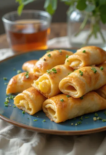Fresh mint and cheese börek served on a plate
