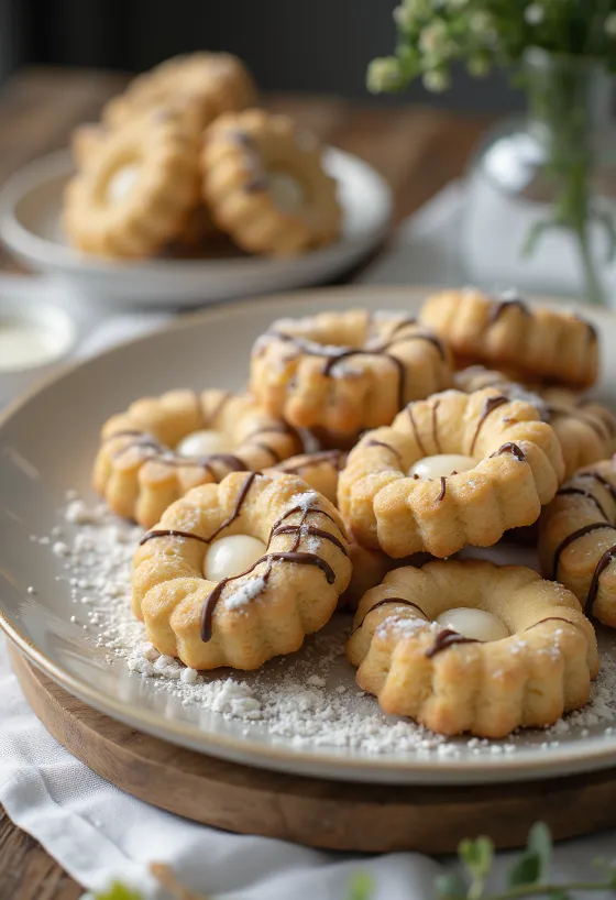 Marzipan shortbread biscuits served on a plate