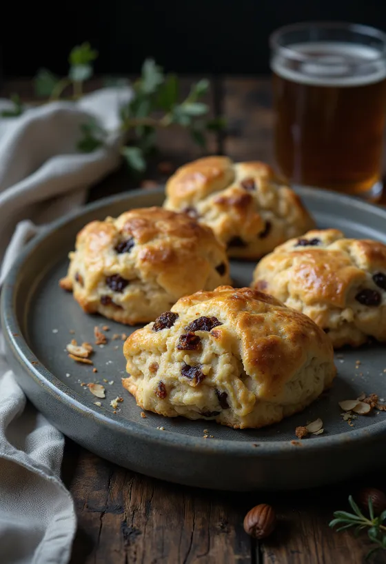 Fig and almond scones served on a plate