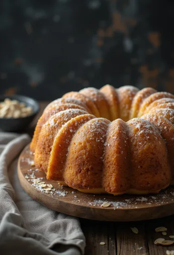 Honey and oat Bundt cake served
