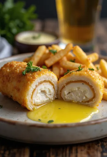 Chicken Kiev fried to golden brown