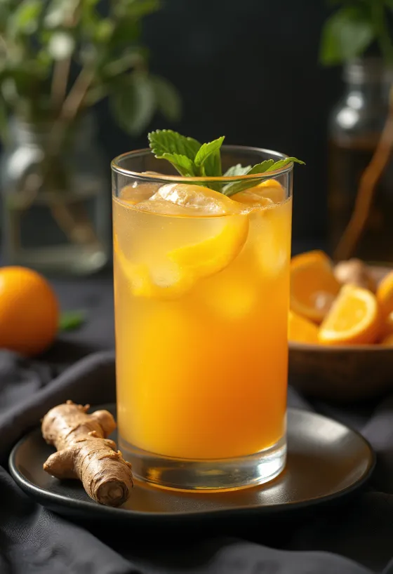 Orange juice with ginger served fresh