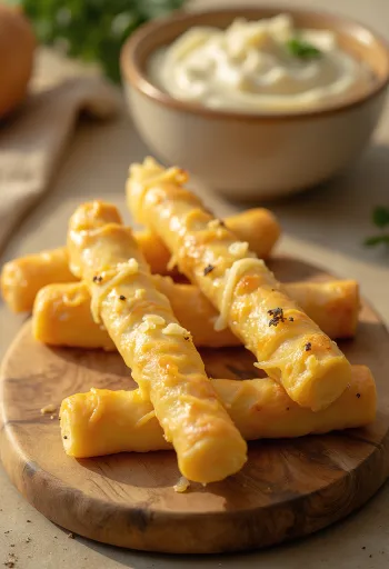 Crispy cheese straws baked golden brown, generously sprinkled with grated cheese