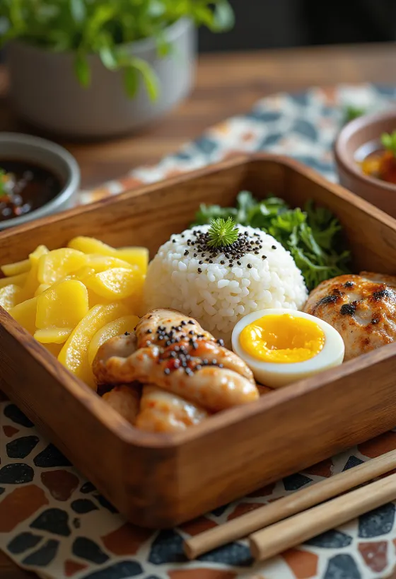 Takuan bento box, served with ginger pickle