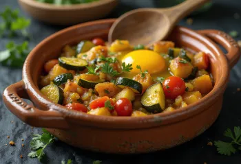 Classic Alboronía, rich flavours, garnished with fresh coriander