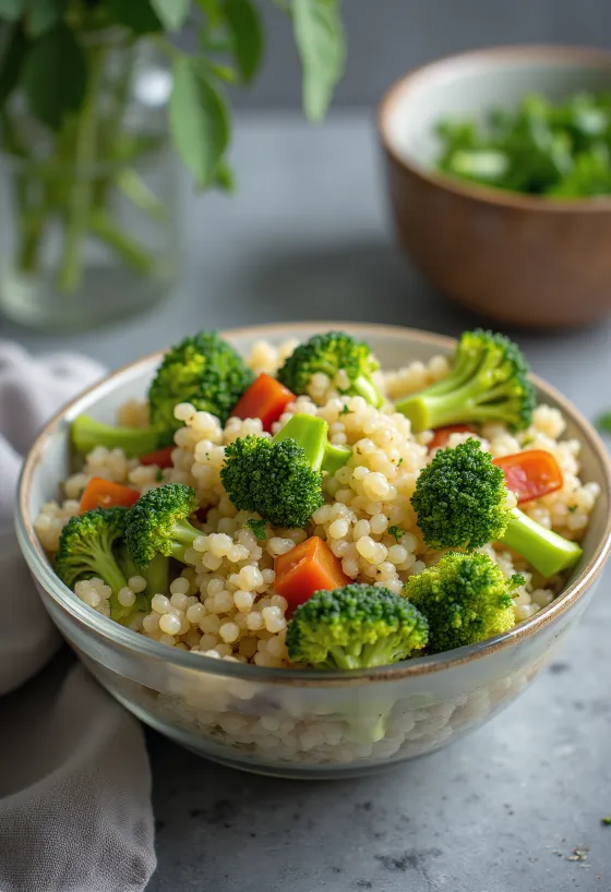 Broccoli and quinoa salad served