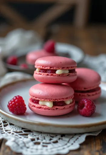 Chilli raspberry macarons served