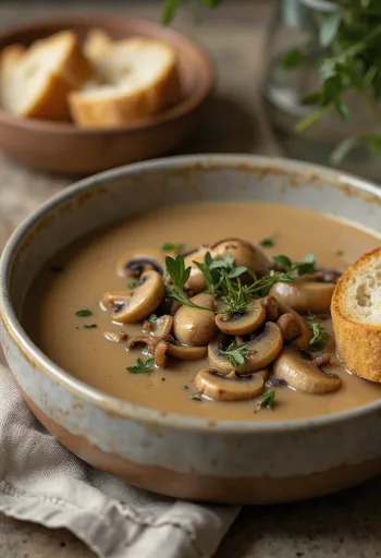 Herby mushroom cream soup served