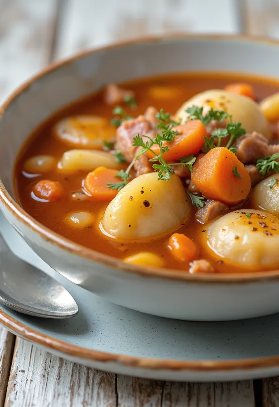 Mock goulash rich with vegetables and seasoned with paprika.