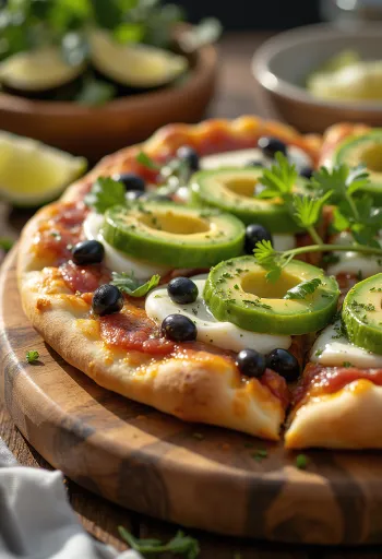 Pizza Mexicana with jalapeño pepper, black beans and avocado