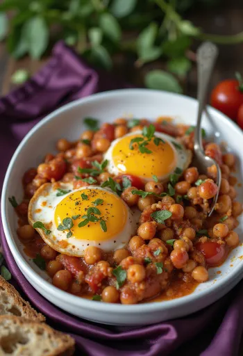 Vegan aubergine bake with chickpeas served