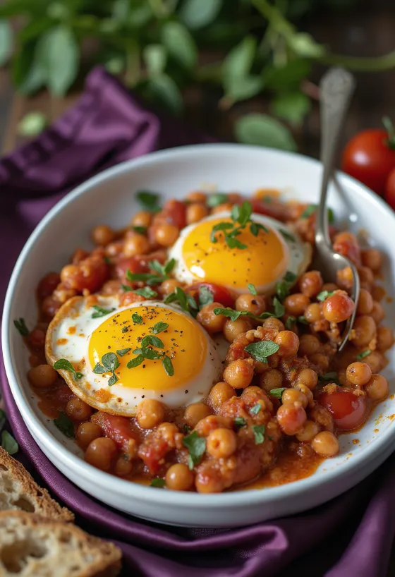 Vegan aubergine bake with chickpeas served