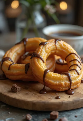 Fried cakwe dough sticks served with chocolate sauce