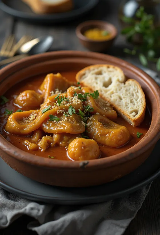 Dobradinha with garlic served, decorated with parsley