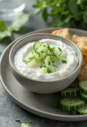 Yoghurt cucumber sauce served with fresh vegetables