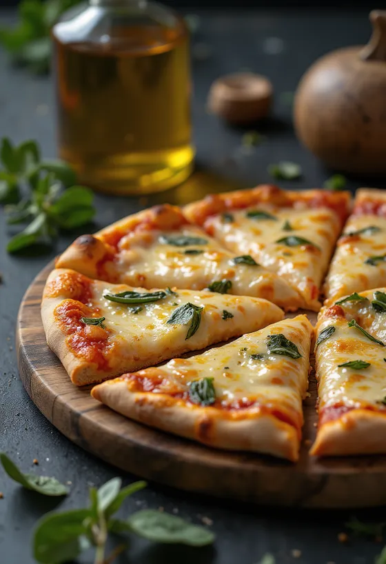 Margherita pizza with truffle oil served
