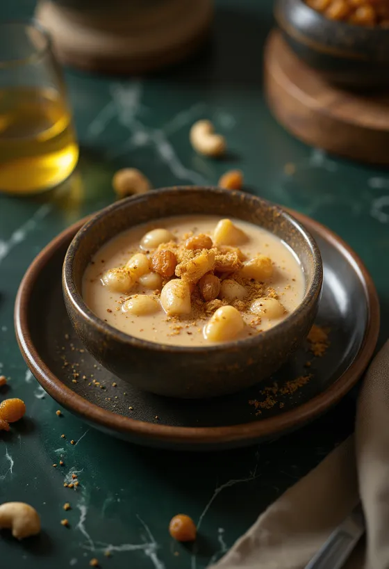 Broken wheat payasam with coconut milk and spices, rich Indian dessert