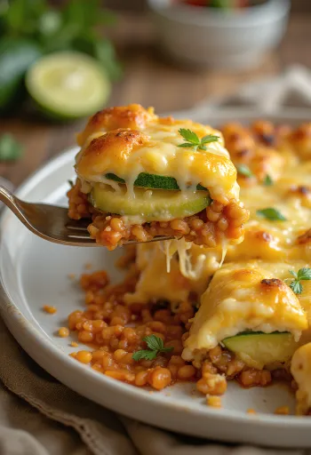 Courgette and red lentil bake served