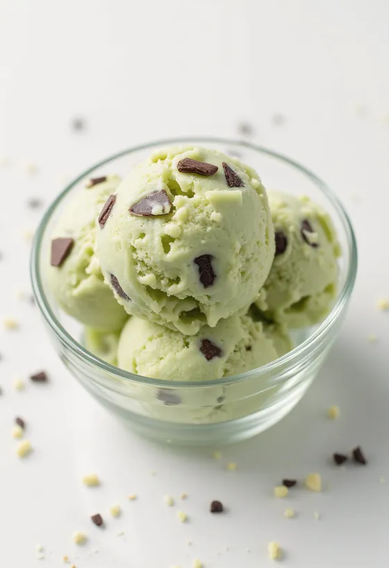 Mint chocolate chip ice cream served in a bowl