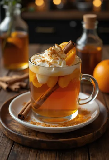 Orange and cinnamon cider served in a glass