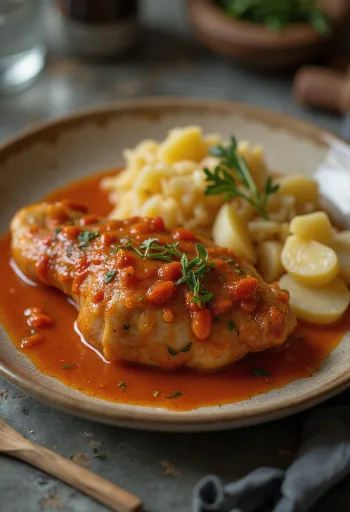 Goose leg stew served