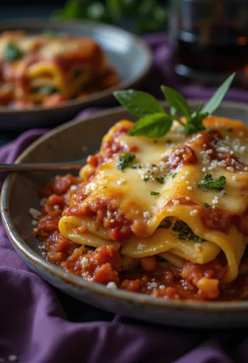 Vegan roasted vegetable lasagne served