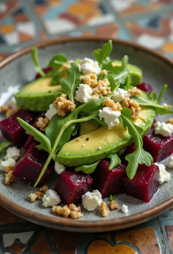 Fresh beetroot avocado salad with rocket