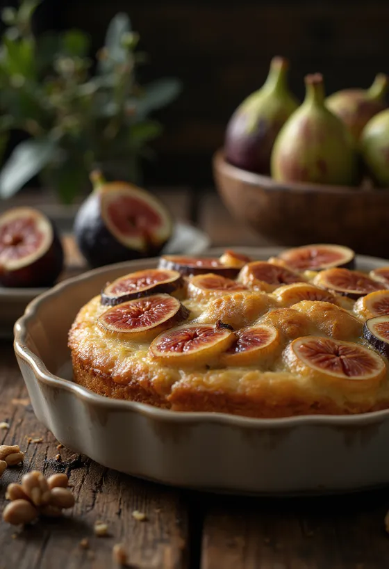 Fig and walnut cake served
