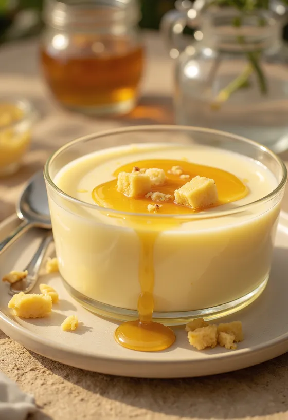 Honey Vanilla Pudding in glasses, decorated with mint