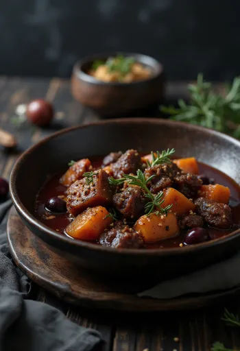 Venison stew, Hungarian game dish garnished with parsley