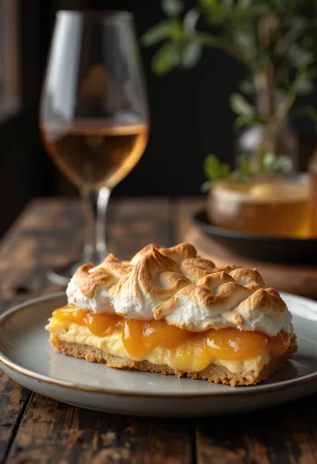 Rákóczi curd cheese slice with foamy meringue and apricot jam