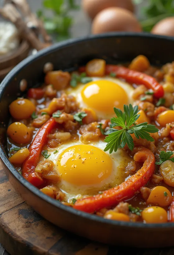 Ratatouille with colourful roasted vegetables, garnished with fresh herbs
