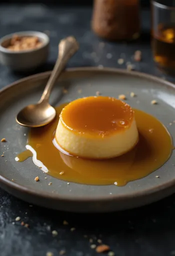 Spanish caramel cake with golden caramel layer and orange flavouring