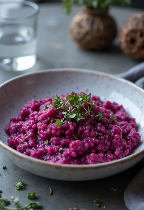 Vegan beetroot risotto served