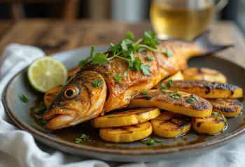 Ikan bakar grilled in banana leaf, with fresh coriander