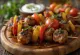 Mini Kebab Skewers with grilled meatballs and yoghurt sauce