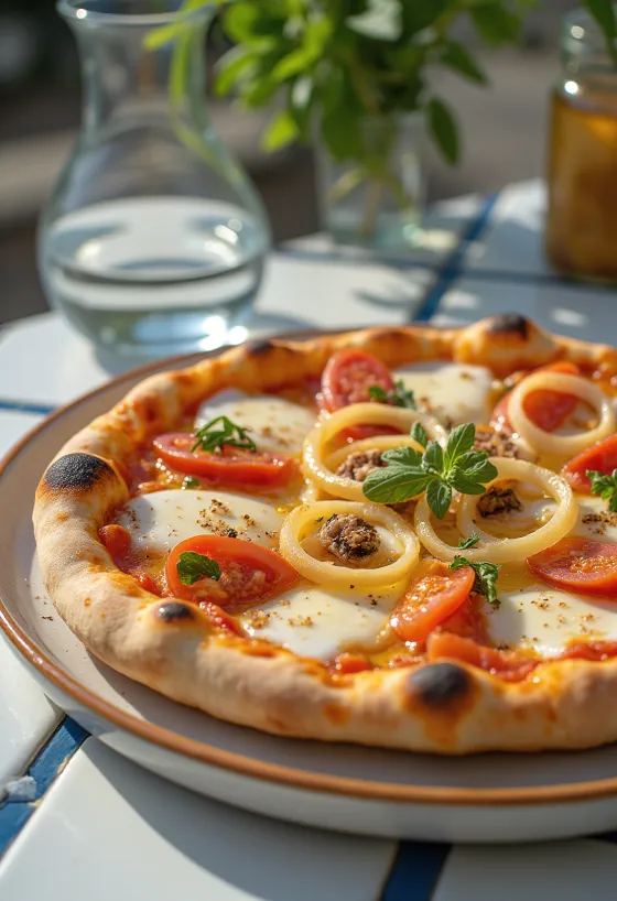 Pizza Pugliese with red onion and anchovy