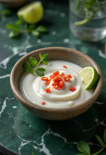Rosemary coconut milk chilli lime sauce served
