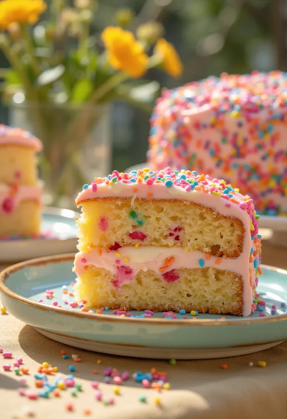 Sprinkle cake decorated with colourful sprinkles