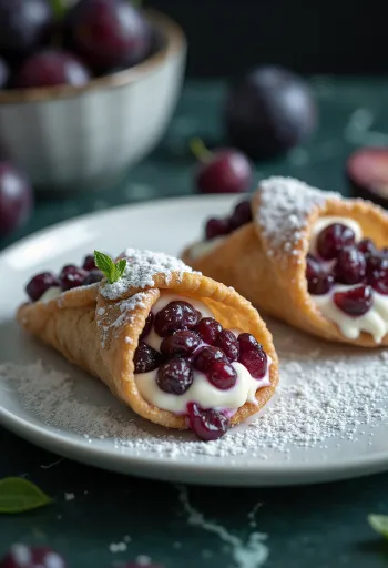 Plum and rum cannoli dessert served