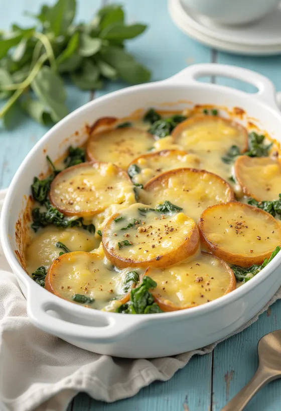 Vegan spinach gratin served