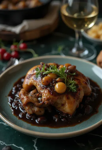 Coq au Vin served with fresh parsley and bread