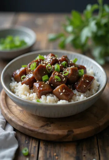 Galbi Rice, Korean beef in soya sauce with sesame seeds