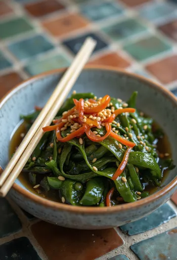Kombu salad served with chilli pepper and coriander