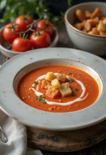 Creamy tomato soup with fresh basil