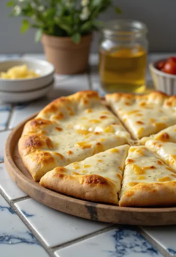 Pizza alla Crema with creamy cheese and basil