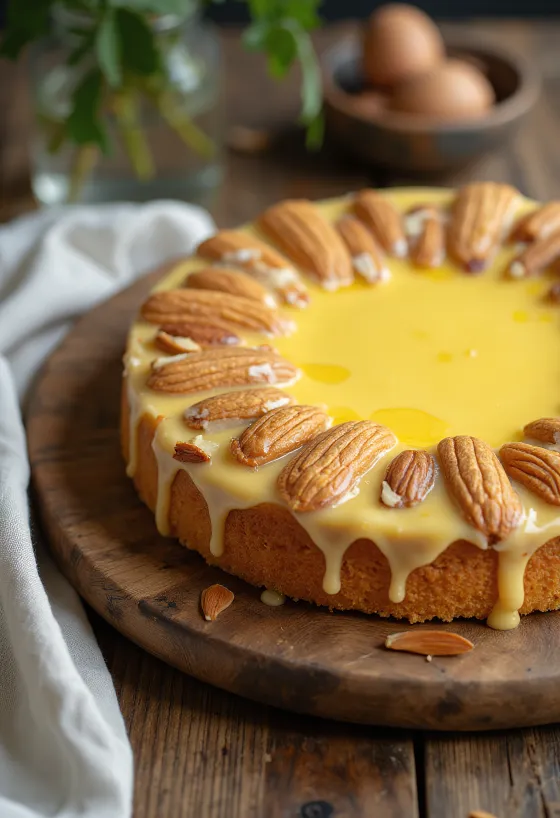 Swedish almond cake with almond layers and vanilla cream
