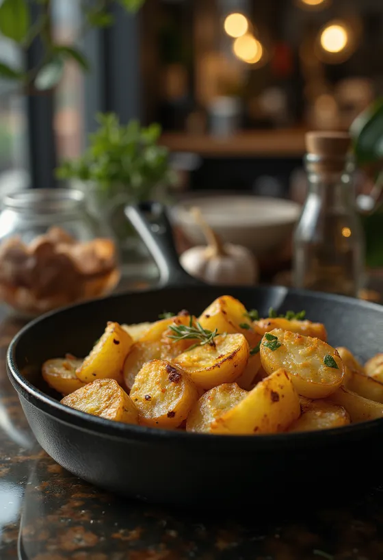 Golden brown, crispy tray-baked potatoes with fresh herbs.