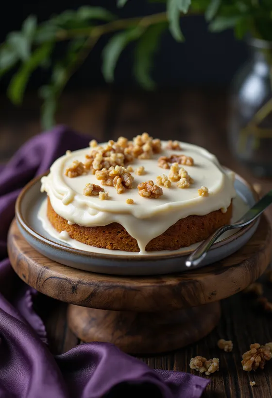 Vegan carrot cake served with cashew cream frosting